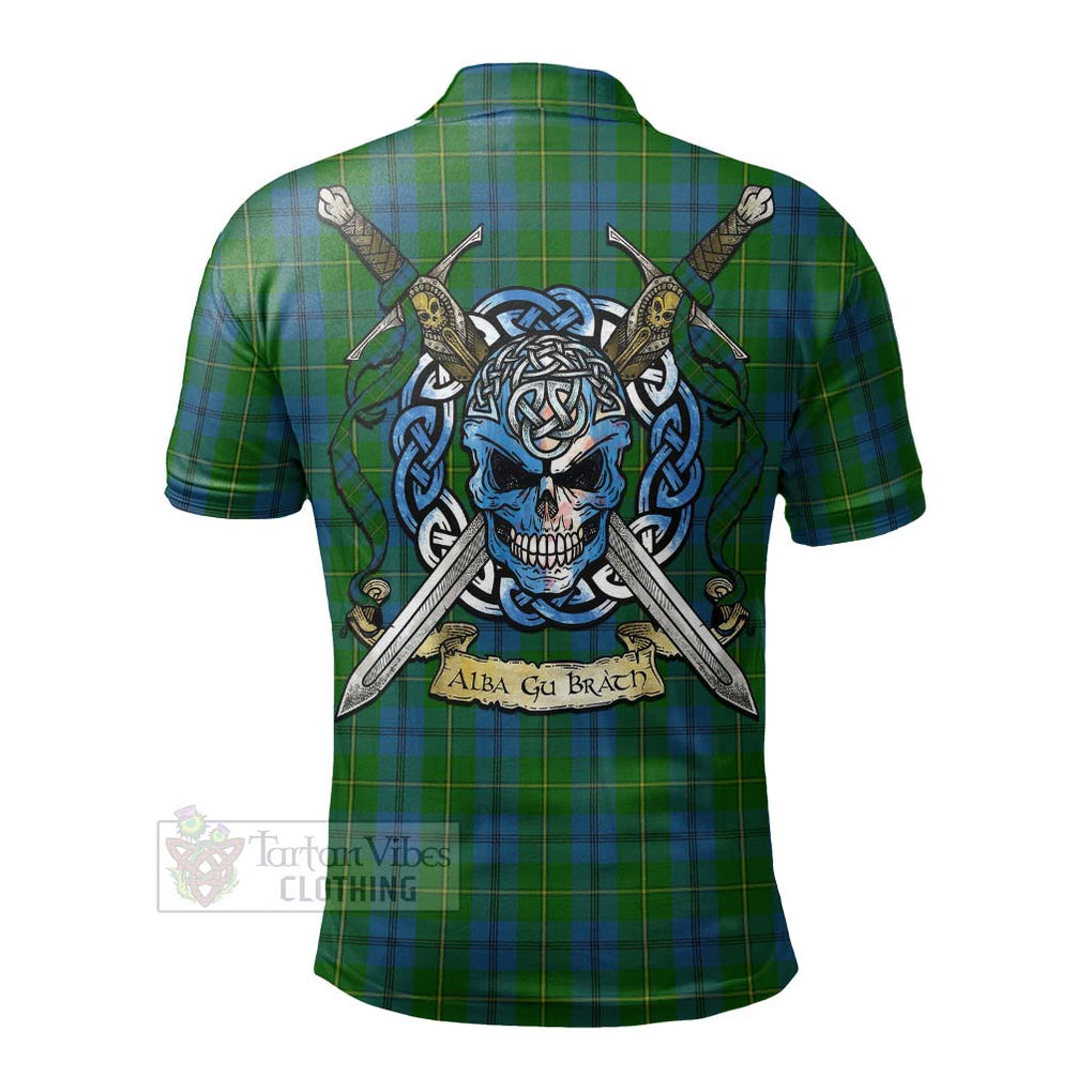 Tartan Vibes Clothing Johnstone (Johnston) Tartan Polo Shirt with Family Crest Celtic Skull Style