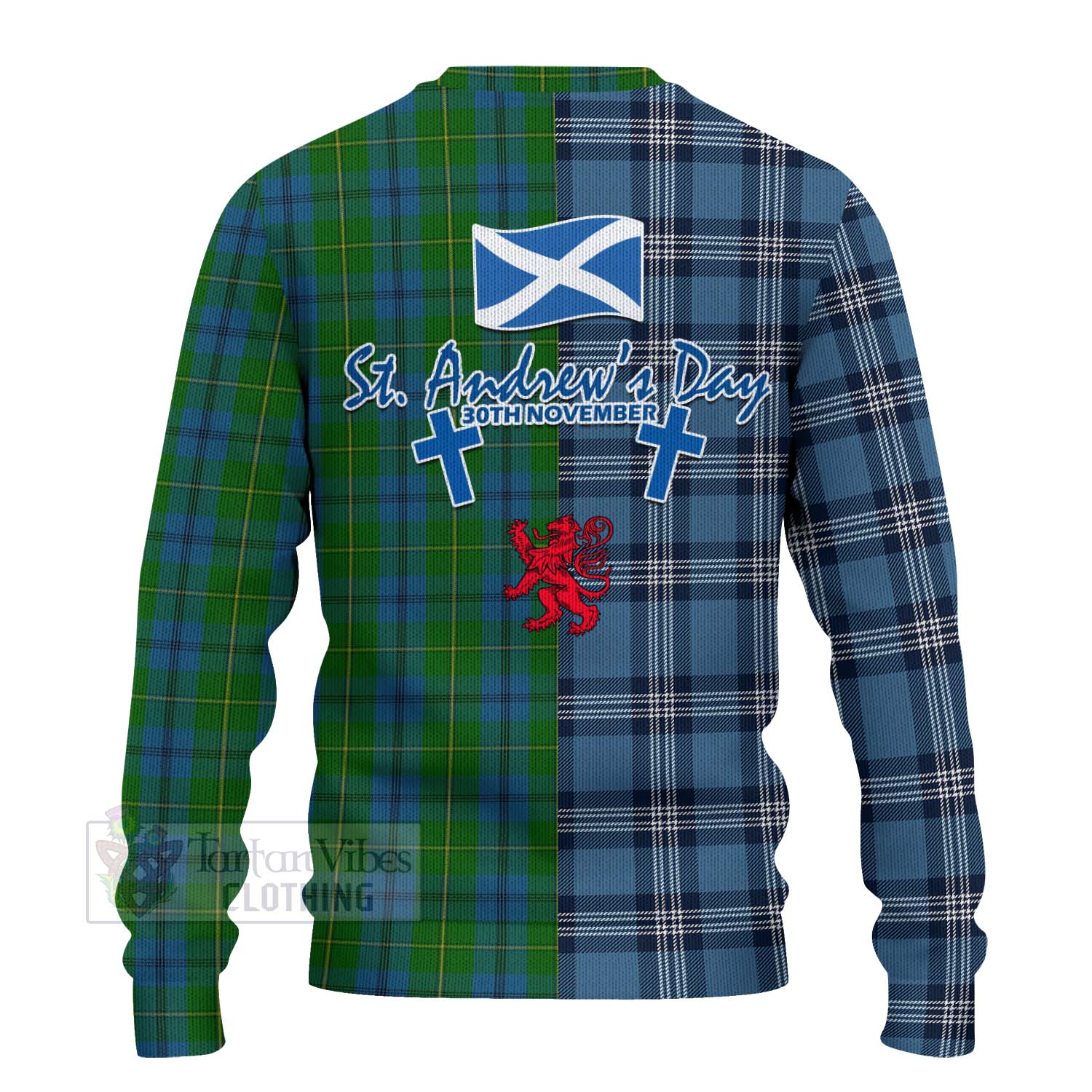 Tartan Vibes Clothing Johnstone (Johnston) Tartan Knitted Sweater Happy St. Andrew's Day Half Tartan Style