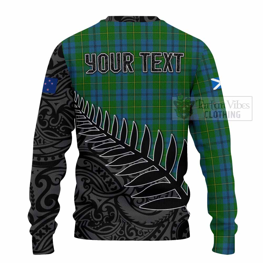 Tartan Vibes Clothing Johnstone (Johnston) Crest Tartan Knitted Sweater with New Zealand Silver Fern Half Style