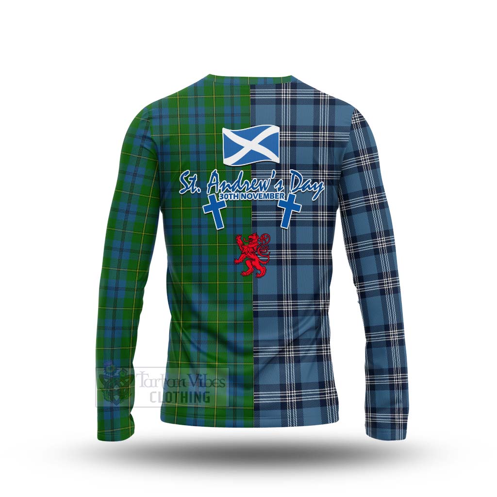 Tartan Vibes Clothing Johnstone (Johnston) Tartan Long Sleeve T-Shirt Happy St. Andrew's Day Half Tartan Style