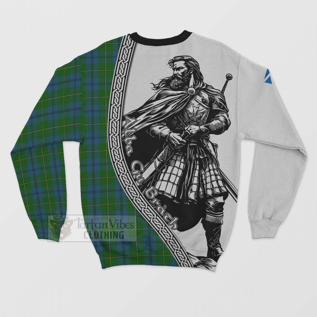 Tartan Vibes Clothing Johnstone (Johnston) Tartan Clan Crest Sweatshirt with Highlander Warrior Celtic Style