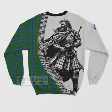 Johnstone (Johnston) Tartan Clan Crest Sweatshirt with Highlander Warrior Celtic Style