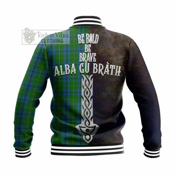 Johnstone (Johnston) Tartan Family Crest Baseball Jacket Alba Gu Brath Be Brave Lion Ancient Style - Tartan Vibes Clothing