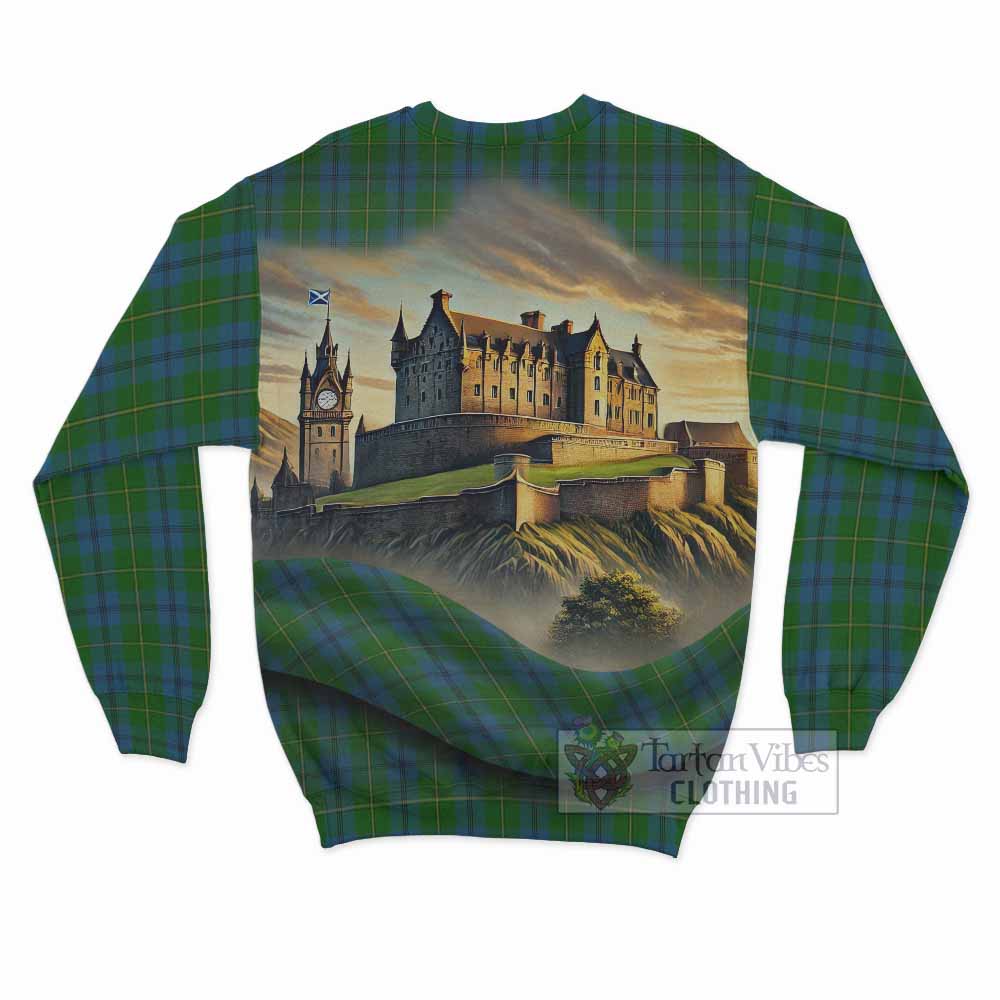 Johnstone (Johnston) Tartan Family Crest Sweatshirt with Scottish Ancient Castle Style - Tartan Vibes Clothing