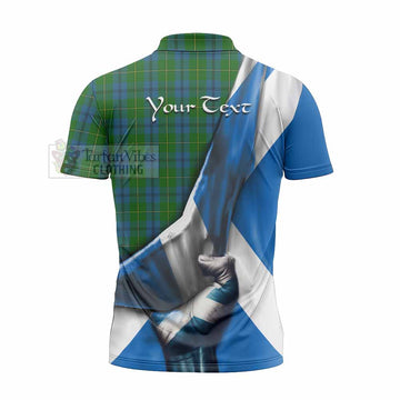 Johnstone (Johnston) Tartan Zipper Polo Shirt with Family Crest Scotland Patriotic Style