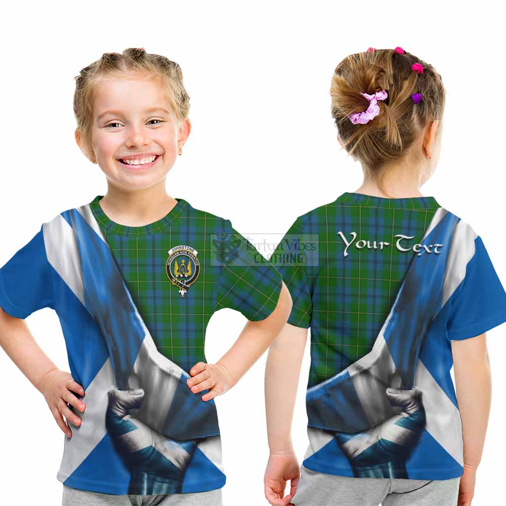 Tartan Vibes Clothing Johnstone (Johnston) Tartan Kid T-Shirt with Family Crest Scotland Patriotic Style