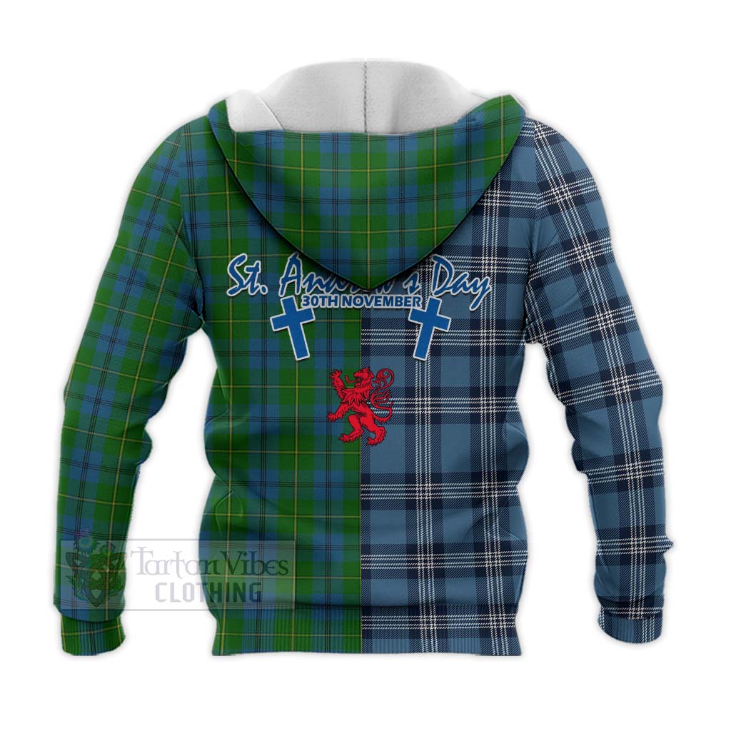 Tartan Vibes Clothing Johnstone (Johnston) Tartan Knitted Hoodie Happy St. Andrew's Day Half Tartan Style