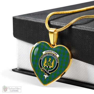 Johnstone (Johnston) Tartan Heart Necklace with Family Crest