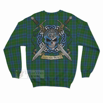 Johnstone (Johnston) Tartan Sweatshirt with Family Crest Celtic Skull Style