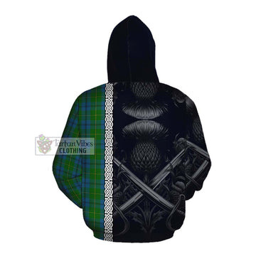 Johnstone (Johnston) Tartan Cotton Hoodie with Family Crest Cross Sword Thistle Celtic Vibes