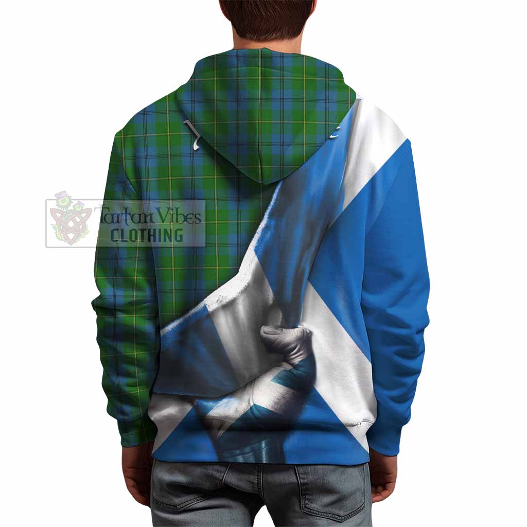 Tartan Vibes Clothing Johnstone (Johnston) Tartan Hoodie with Family Crest Scotland Patriotic Style