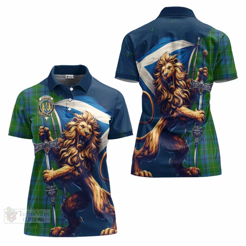 Tartan Vibes Clothing Johnstone (Johnston) Tartan Family Crest Women's Polo Shirt with Scottish Majestic Lion