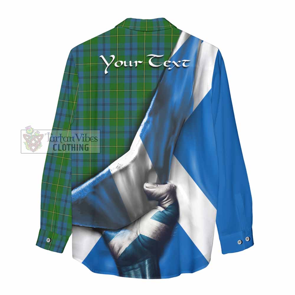 Tartan Vibes Clothing Johnstone (Johnston) Tartan Women's Casual Shirt with Family Crest Scotland Patriotic Style