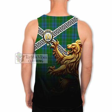 Johnstone (Johnston) Crest Tartan Men's Tank Top with Golden Lion Emblem Celtic Style - Tartan Vibes Clothing