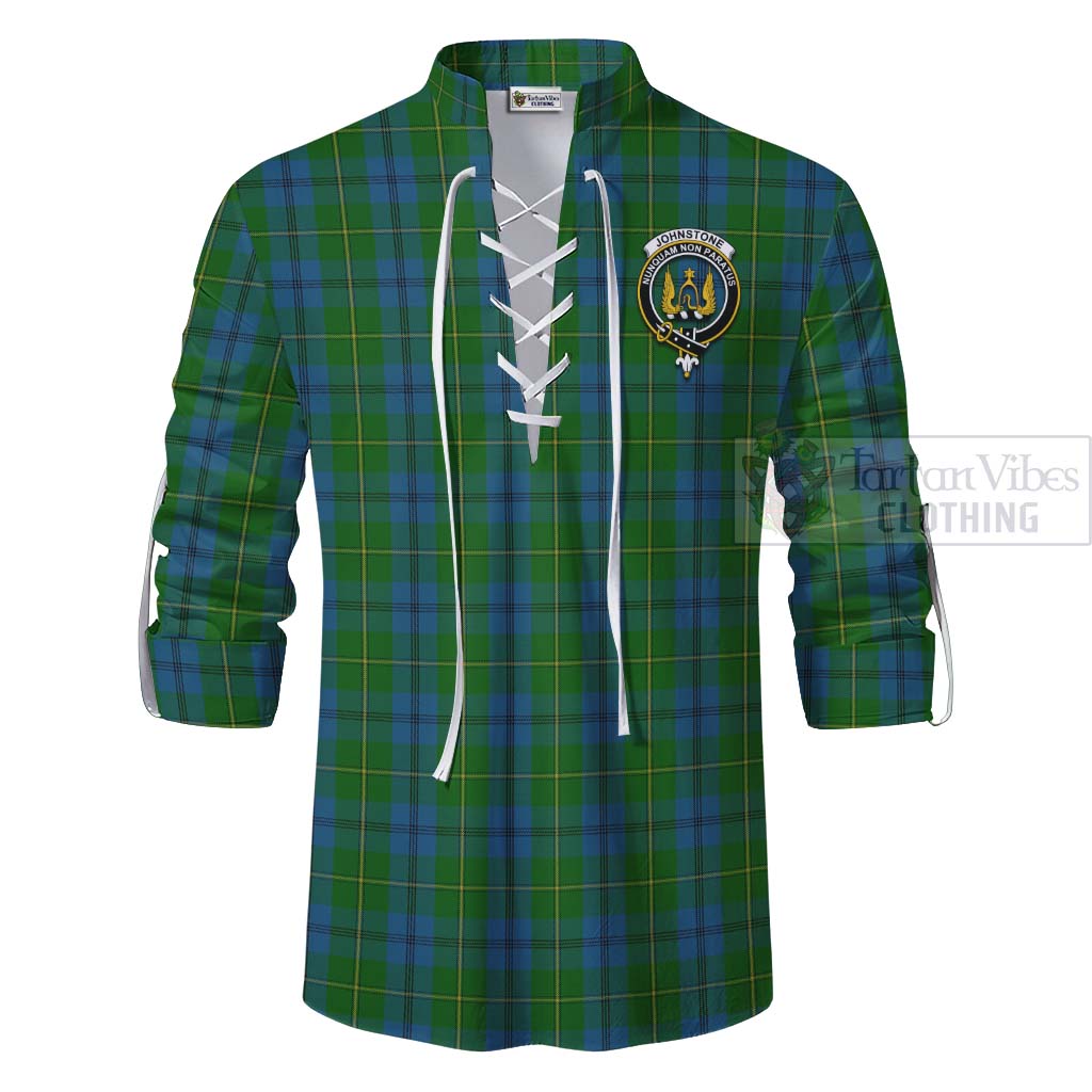 Tartan Vibes Clothing Johnstone (Johnston) Tartan Ghillie Kilt Shirt with Family Crest Celtic Skull Style