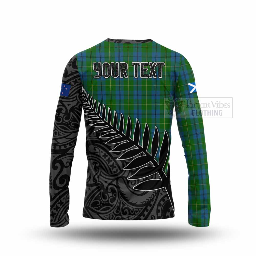 Tartan Vibes Clothing Johnstone (Johnston) Crest Tartan Long Sleeve T-Shirt with New Zealand Silver Fern Half Style