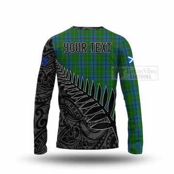 Johnstone (Johnston) Crest Tartan Long Sleeve T-Shirt with New Zealand Silver Fern Half Style