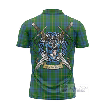 Johnstone (Johnston) Tartan Zipper Polo Shirt with Family Crest Celtic Skull Style