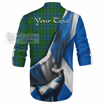 Johnstone (Johnston) Tartan Ghillie Kilt Shirt with Family Crest Scotland Patriotic Style