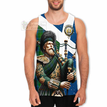 Johnstone (Johnston) Tartan Men's Tank Top with Family Crest Scottish Bagpiper Vibes