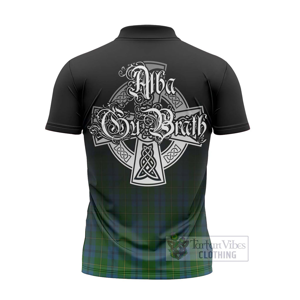 Tartan Vibes Clothing Johnstone (Johnston) Tartan Zipper Polo Shirt Featuring Alba Gu Brath Family Crest Celtic Inspired