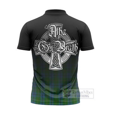 Johnstone (Johnston) Tartan Zipper Polo Shirt Featuring Alba Gu Brath Family Crest Celtic Inspired