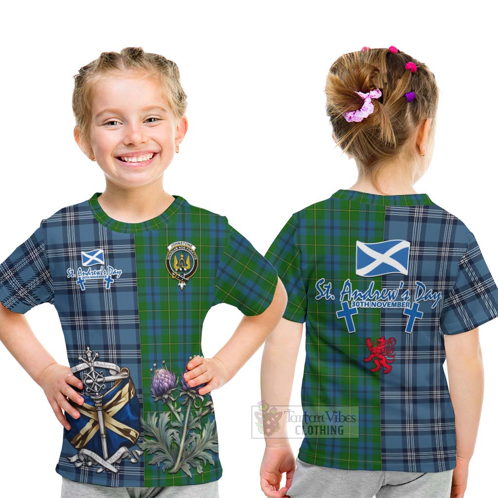 Tartan Vibes Clothing Johnstone (Johnston) Tartan Kid T-Shirt Happy St. Andrew's Day Half Tartan Style