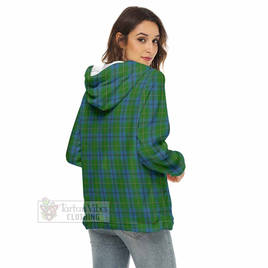 Johnstone (Johnston) Tartan Women's Borg Fleece Hoodie with Half Zip with Family Crest - Tartan Vibes Clothing