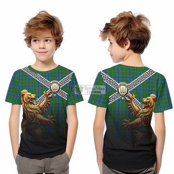 Johnstone (Johnston) Crest Tartan Kid T-Shirt with Golden Lion Emblem Celtic Style - Tartan Vibes Clothing