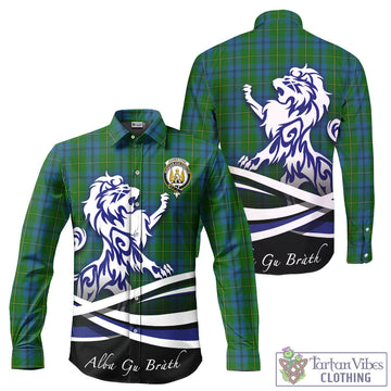 Johnstone Tartan Long Sleeve Button Up Shirt with Alba Gu Brath Regal Lion Emblem