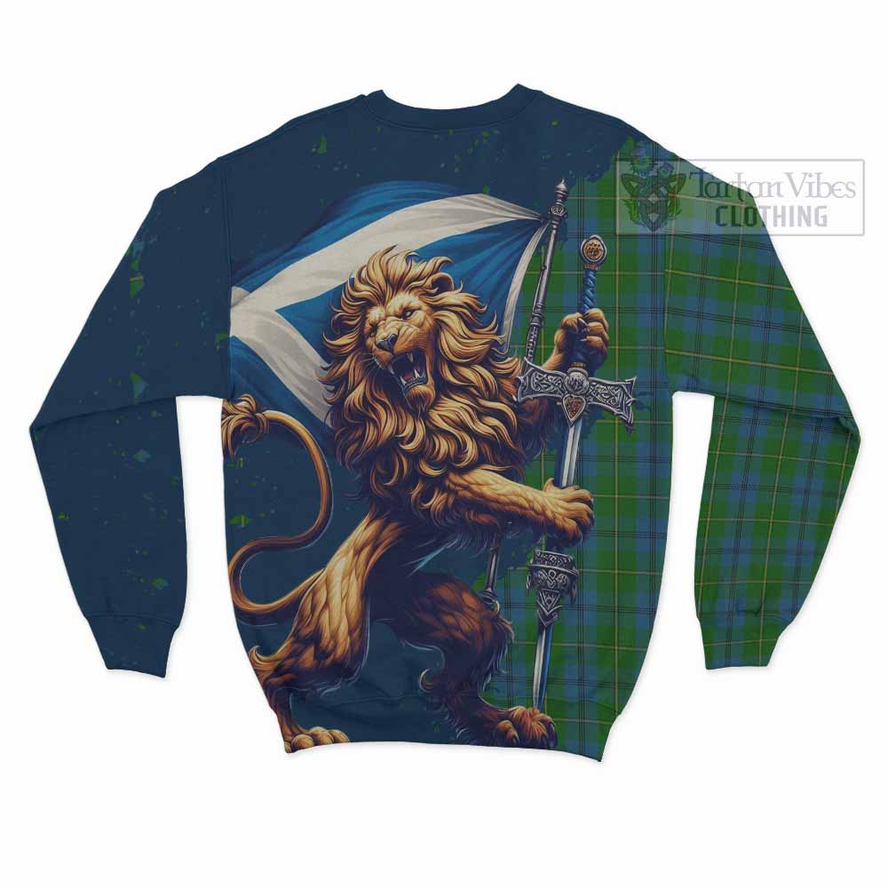 Tartan Vibes Clothing Johnstone (Johnston) Tartan Family Crest Sweatshirt with Scottish Majestic Lion