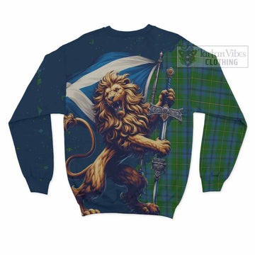 Johnstone (Johnston) Tartan Family Crest Sweatshirt with Scottish Majestic Lion