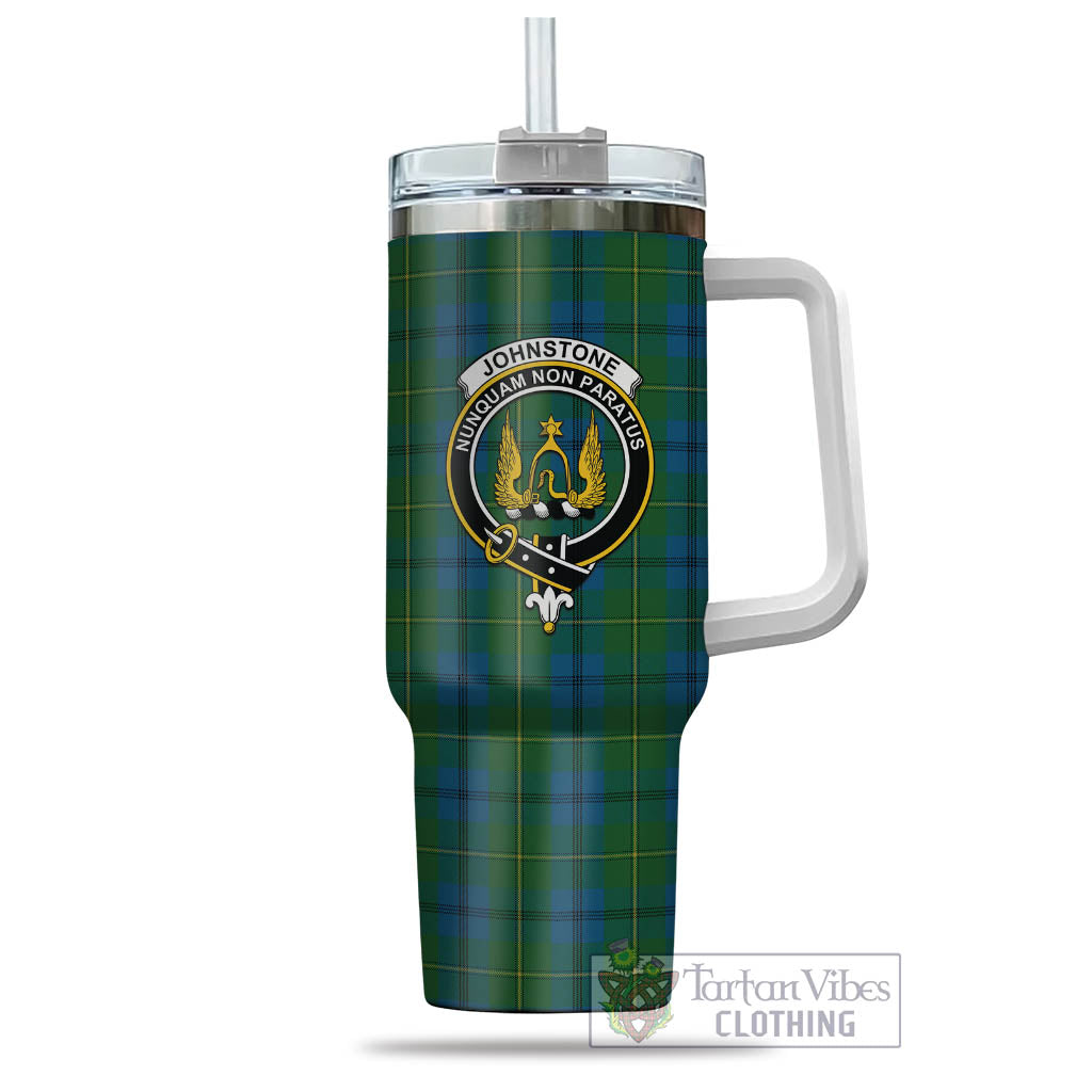 Tartan Vibes Clothing Johnstone-Johnston Tartan and Family Crest Tumbler with Handle