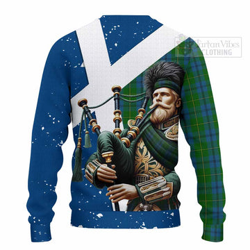 Johnstone (Johnston) Tartan Knitted Sweater with Family Crest Scottish Bagpiper Vibes