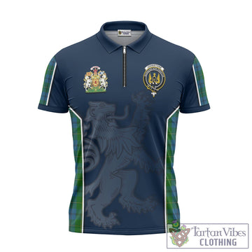 Johnstone (Johnston) Tartan Zipper Polo Shirt with Family Crest and Lion Rampant Vibes Sport Style