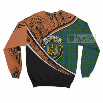 Johnstone (Johnston) Crest Tartan Sweatshirt with Polynesian Vibes Style - Orange Version