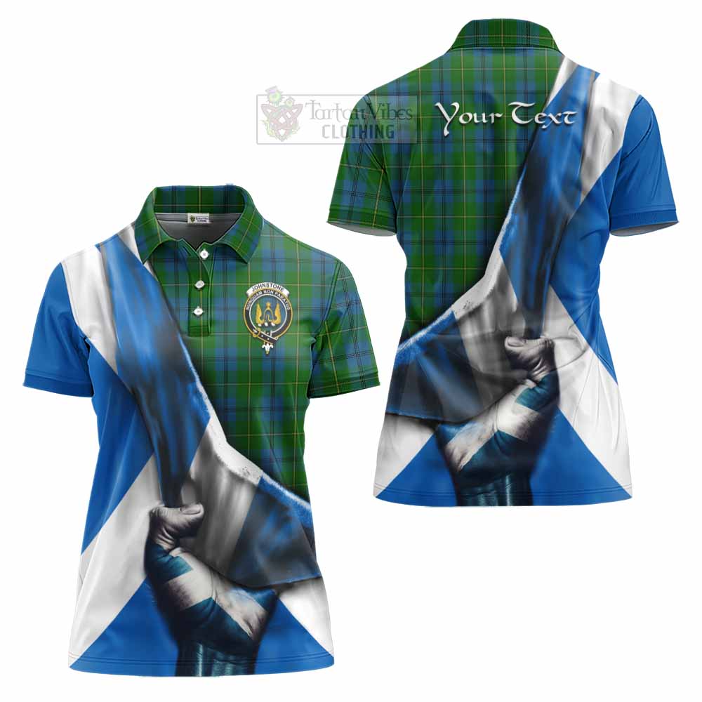 Tartan Vibes Clothing Johnstone (Johnston) Tartan Women's Polo Shirt with Family Crest Scotland Patriotic Style