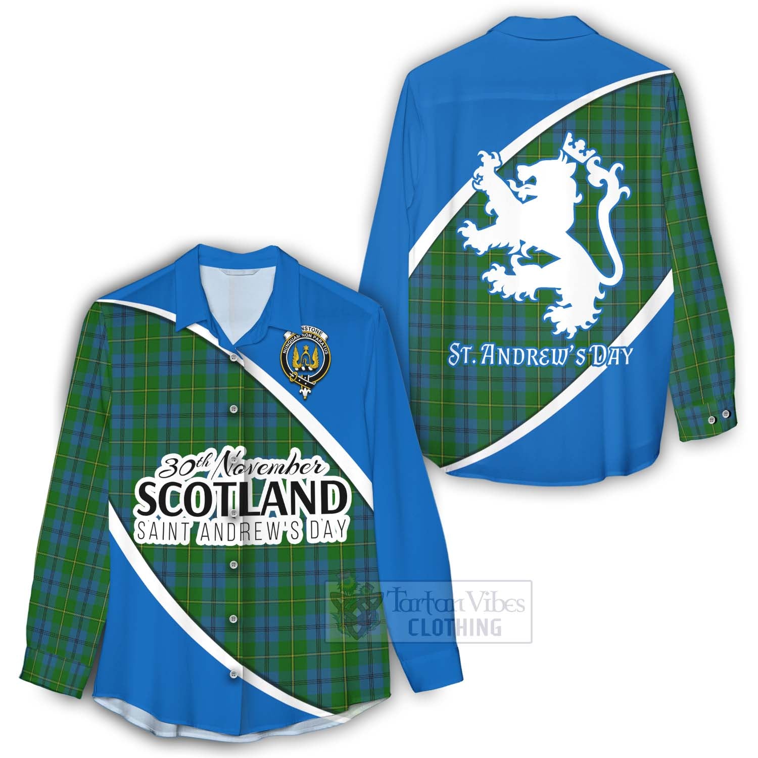 Tartan Vibes Clothing Johnstone (Johnston) Family Crest Tartan Women's Casual Shirt Celebrate Saint Andrew's Day in Style