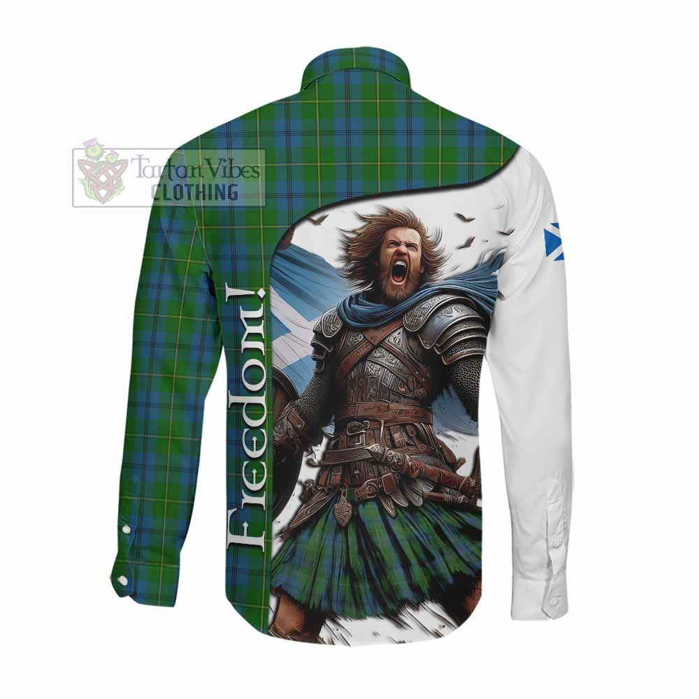 Tartan Vibes Clothing Johnstone (Johnston) Crest Tartan Long Sleeve Button Shirt Inspired by the Freedom of Scottish Warrior