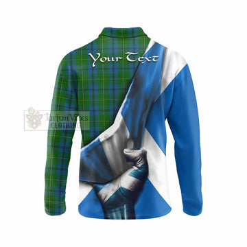 Johnstone (Johnston) Tartan Long Sleeve Polo Shirt with Family Crest Scotland Patriotic Style