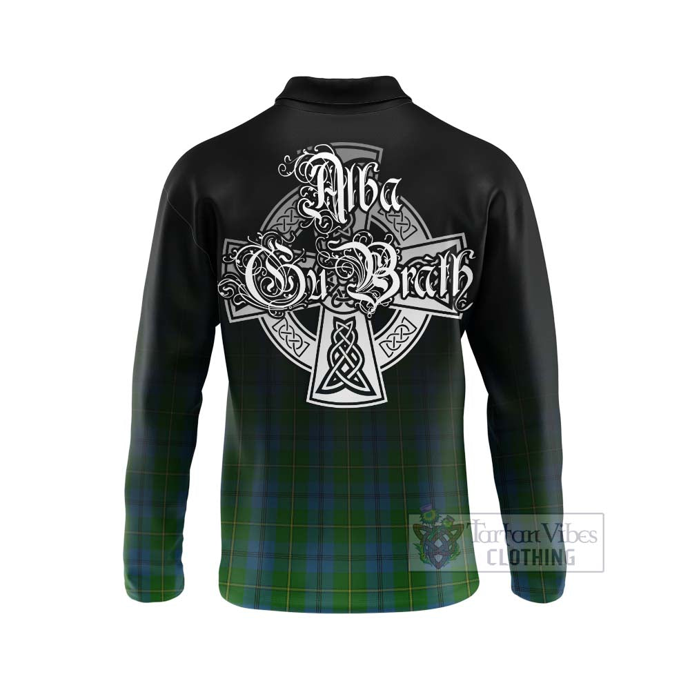 Tartan Vibes Clothing Johnstone (Johnston) Tartan Long Sleeve Polo Shirt Featuring Alba Gu Brath Family Crest Celtic Inspired