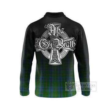 Johnstone (Johnston) Tartan Long Sleeve Polo Shirt Featuring Alba Gu Brath Family Crest Celtic Inspired