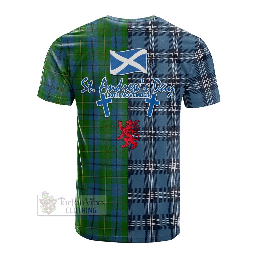 Tartan Vibes Clothing Johnstone (Johnston) Tartan Cotton T-shirt Happy St. Andrew's Day Half Tartan Style