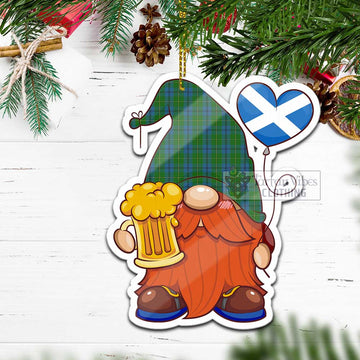 Johnstone (Johnston) Tartan Gnome Holding Beer Glass Christmas Ornament with Personalized National Flag