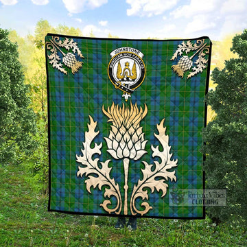 Johnstone (Johnston) Tartan Quilt with Family Crest and Golden Thistle Style