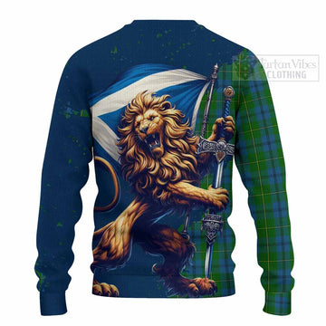 Johnstone (Johnston) Tartan Family Crest Knitted Sweater with Scottish Majestic Lion