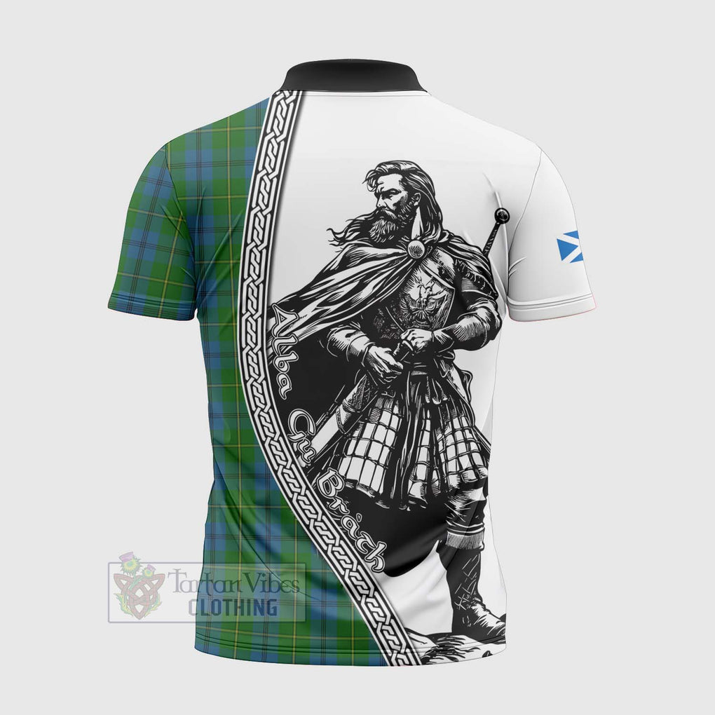 Tartan Vibes Clothing Johnstone (Johnston) Tartan Clan Crest Zipper Polo Shirt with Highlander Warrior Celtic Style