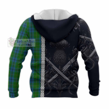 Johnstone (Johnston) Tartan Knitted Hoodie with Family Crest Cross Sword Thistle Celtic Vibes