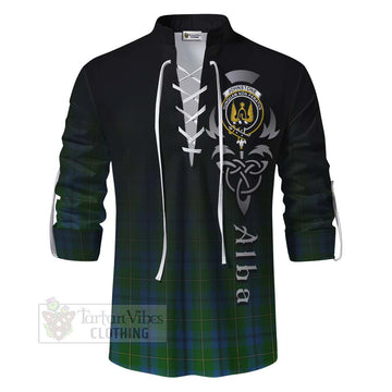 Johnstone (Johnston) Tartan Ghillie Kilt Shirt Featuring Alba Gu Brath Family Crest Celtic Inspired