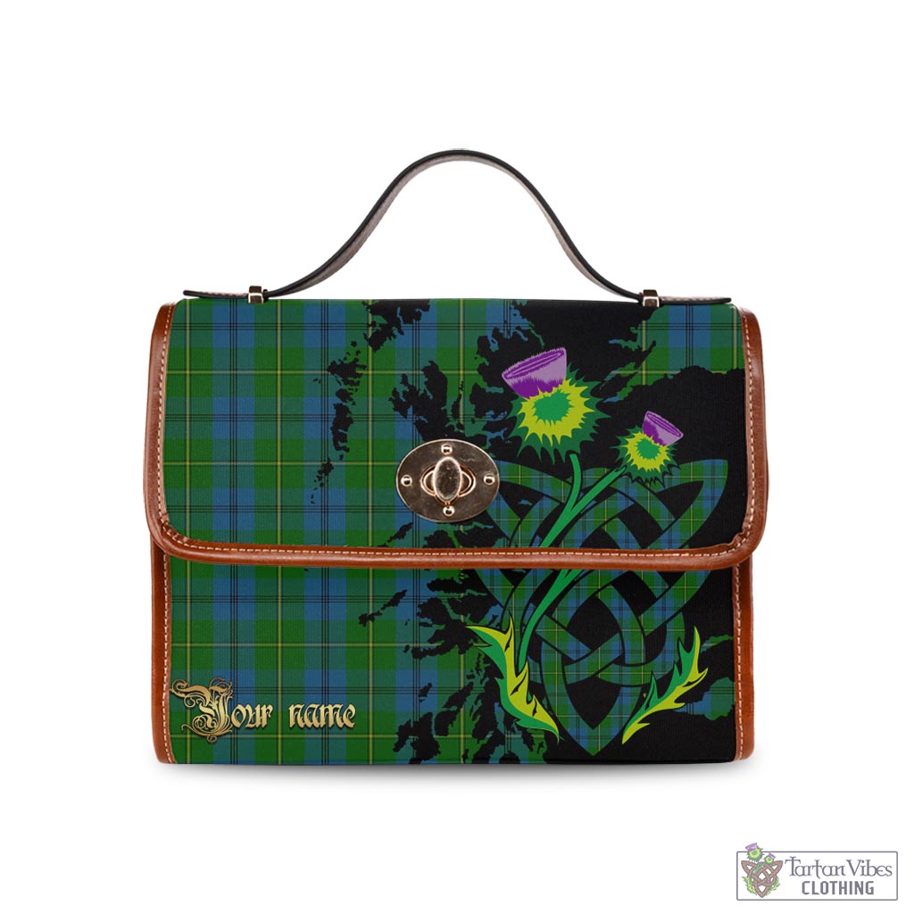 Tartan Vibes Clothing Johnstone-Johnston Tartan Waterproof Canvas Bag with Scotland Map and Thistle Celtic Accents